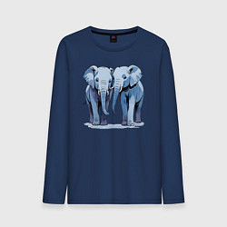 Лонгслив хлопковый мужской Друзья-слоны, цвет: тёмно-синий
