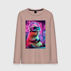 Лонгслив хлопковый мужской Каппи в виртуальном шлеме, цвет: пыльно-розовый