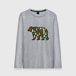 Лонгслив хлопковый мужской Медведь и тайга, цвет: меланж