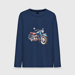 Лонгслив хлопковый мужской Ретро мотоцикл олдскул, цвет: тёмно-синий