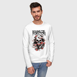 Лонгслив хлопковый мужской Bring Me the Horizon - A skull with roses, цвет: белый — фото 2