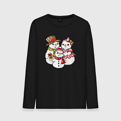 Лонгслив хлопковый мужской Снеговики семья, цвет: черный
