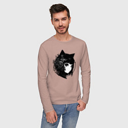 Лонгслив хлопковый мужской Девочка кошка - киберпанк, цвет: пыльно-розовый — фото 2