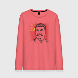 Лонгслив хлопковый мужской Сталин с флагом СССР, цвет: коралловый