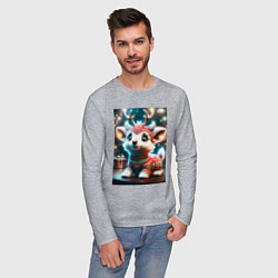 Лонгслив хлопковый мужской Оленёнок в свитере, цвет: меланж — фото 2