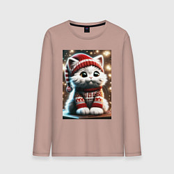 Лонгслив хлопковый мужской Котик в новогоднем свитере, цвет: пыльно-розовый