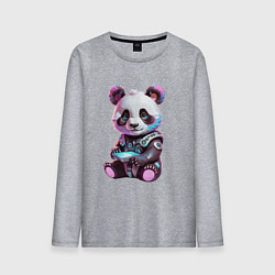 Лонгслив хлопковый мужской Funny panda - cyberpunk, цвет: меланж