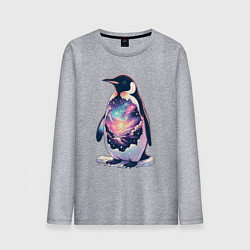 Лонгслив хлопковый мужской Пингвин с космосом, цвет: меланж