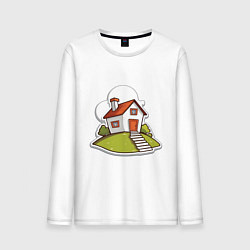 Лонгслив хлопковый мужской Домик на холме, цвет: белый