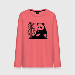 Мужской лонгслив Сидящая чёрная панда рядом с бамбуком