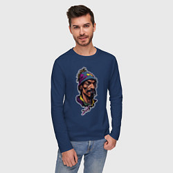 Лонгслив хлопковый мужской Snoop dogg head, цвет: тёмно-синий — фото 2