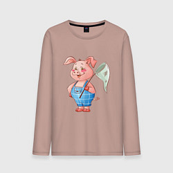 Мужской лонгслив Мультяшный поросенок с сачком