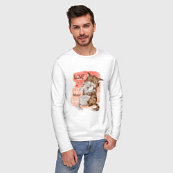 Лонгслив хлопковый мужской Влюбленные мультяшные коты, цвет: белый — фото 2