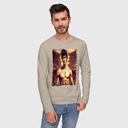 Лонгслив хлопковый мужской Брюс Ли актер, цвет: миндальный — фото 2