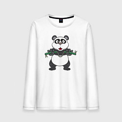 Лонгслив хлопковый мужской Панда с нунчаками, цвет: белый