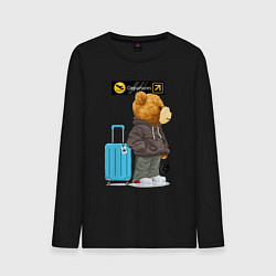 Лонгслив хлопковый мужской Плюшевый медведь путешественник, цвет: черный