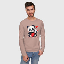 Лонгслив хлопковый мужской Влюбленные панды с сердцем, цвет: пыльно-розовый — фото 2