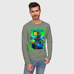 Лонгслив хлопковый мужской Cyber Bart Simpson - ai art fantasy, цвет: авокадо — фото 2