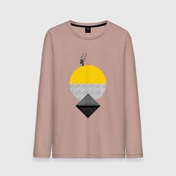 Лонгслив хлопковый мужской Абстракция с оленем, цвет: пыльно-розовый