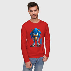 Лонгслив хлопковый мужской Sonic - poster style, цвет: красный — фото 2