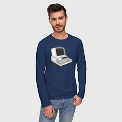 Лонгслив хлопковый мужской Ретро компьютер, цвет: тёмно-синий — фото 2