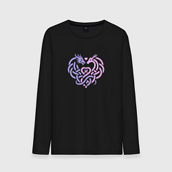 Лонгслив хлопковый мужской Кельтская тату влюбленные драконы, цвет: черный