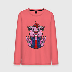 Лонгслив хлопковый мужской Панк свин, цвет: коралловый