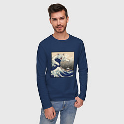 Лонгслив хлопковый мужской Большой котяра в Канагаве, цвет: тёмно-синий — фото 2