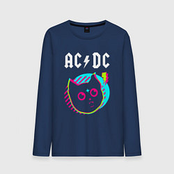 Лонгслив хлопковый мужской AC DC rock star cat, цвет: тёмно-синий