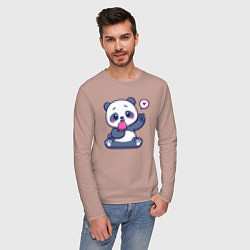 Лонгслив хлопковый мужской Ice cream panda, цвет: пыльно-розовый — фото 2