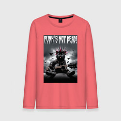 Лонгслив хлопковый мужской Cool kitten - punks not dead, цвет: коралловый