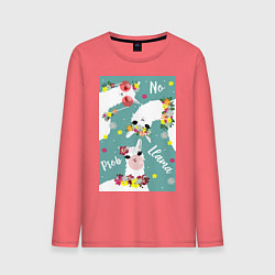 Мужской лонгслив Три ламы альпаки и цветы: no prob llama