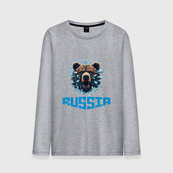 Лонгслив хлопковый мужской Russian bear head, цвет: меланж