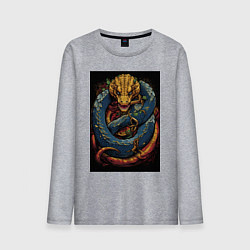 Лонгслив хлопковый мужской Муай тай синий дракон, цвет: меланж