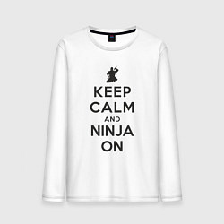 Лонгслив хлопковый мужской Keep calm and ninja on, цвет: белый