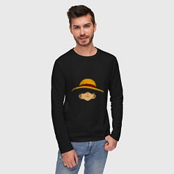 Лонгслив хлопковый мужской Луффи Монки соломенная шляпа, цвет: черный — фото 2