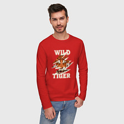 Лонгслив хлопковый мужской Дикий тигр арт, цвет: красный — фото 2
