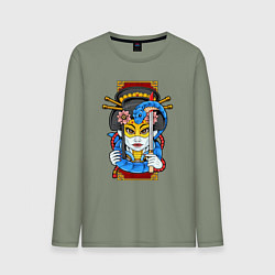 Лонгслив хлопковый мужской Японская девушка киборг куноити, цвет: авокадо