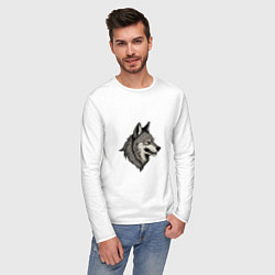 Лонгслив хлопковый мужской Рисунок волка, цвет: белый — фото 2