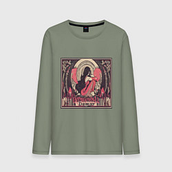 Лонгслив хлопковый мужской Индийская девушка - абстракция, цвет: авокадо