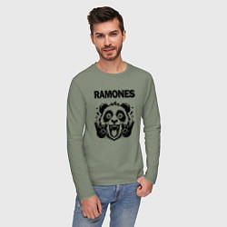 Лонгслив хлопковый мужской Ramones - rock panda, цвет: авокадо — фото 2