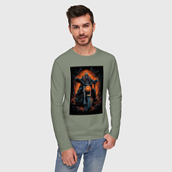 Лонгслив хлопковый мужской Скелет сатаны едет на старом мотоцикле, цвет: авокадо — фото 2