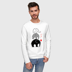 Лонгслив хлопковый мужской Милые слоники, цвет: белый — фото 2
