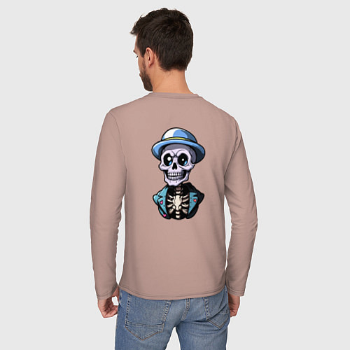 Мужской лонгслив Скелет в синей шляпе / Пыльно-розовый – фото 4