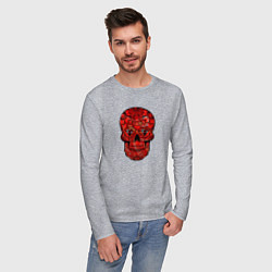 Лонгслив хлопковый мужской Red decorative skull, цвет: меланж — фото 2