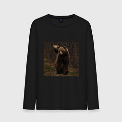Лонгслив хлопковый мужской Медведи гуляют по лесу, цвет: черный