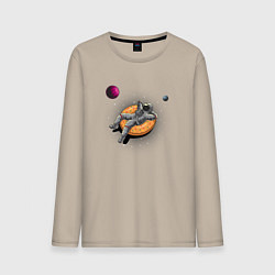 Лонгслив хлопковый мужской Космонавт на пончике, цвет: миндальный