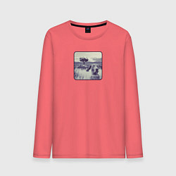Лонгслив хлопковый мужской Испуганная такса и ядерный гриб, цвет: коралловый