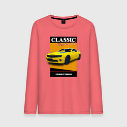 Лонгслив хлопковый мужской Спорткар Chevrolet Camaro, цвет: коралловый