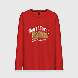 Лонгслив хлопковый мужской Dont worry be happy y2k, цвет: красный